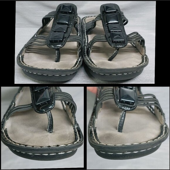 Alegria Black Leather Sandals Flip Flops - Picture 8 of 11
